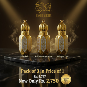Premium Pack of 3 Attars (6ml Each) | Fawakeh, Bakhoor Givuadan & Wilayati Oud